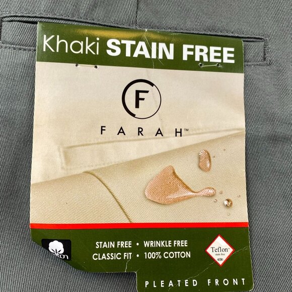 NWT Farah Men Dress Pants Size 46x30 Khaki Stain Free Performance Straight Green - Picture 14 of 16
